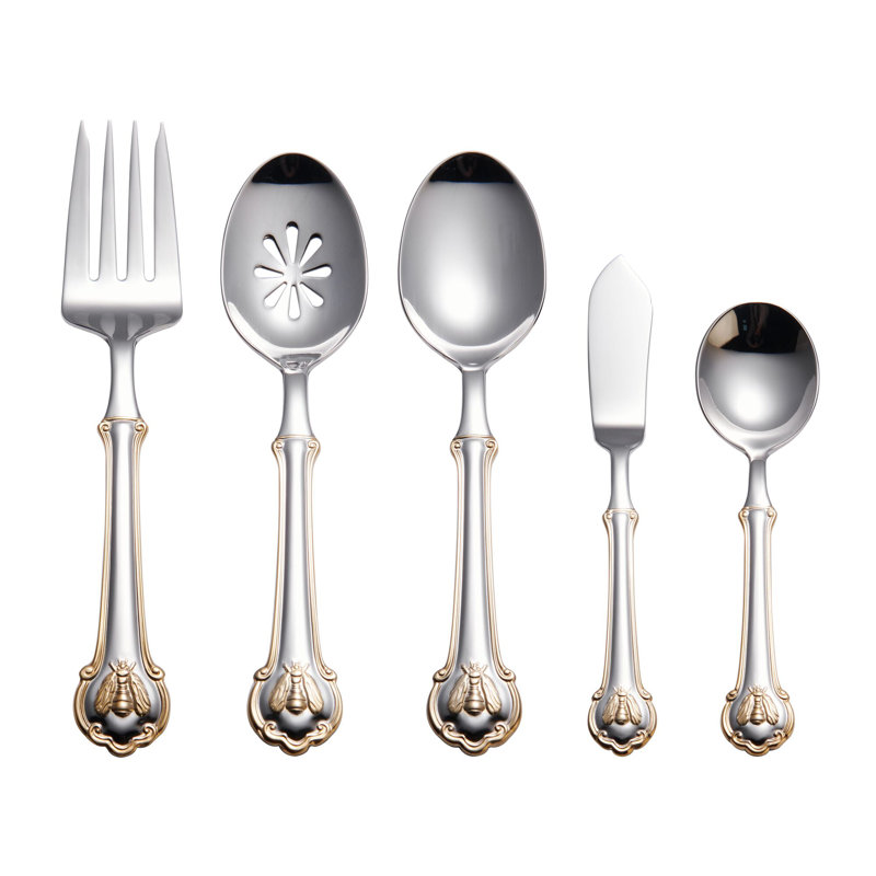 Wallace Napoleon Bee 45-Piece 18/10 Stainless Steel Flatware Set, Service for 8, Gold 