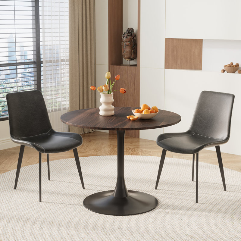 Small Round Pedestal Dining Set, Brown/Black, 3 Pieces: Table, 2 Chairs, Gray