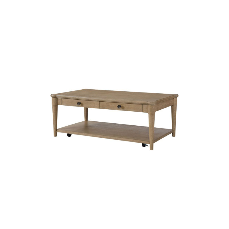 Sand Coloured Cocktail Table With Two Storage Drawers And Casters, Sand