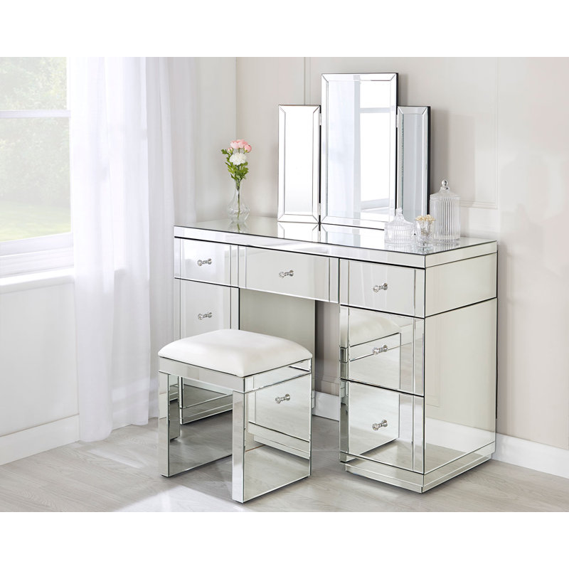 Cayden Dressing Table with Mirror, Silver