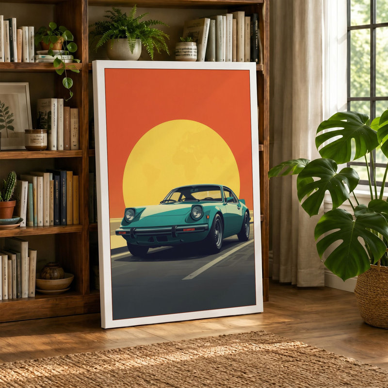 Cruising Into Sunset Retro - Wrapped Canvas, 18x12 - 45.7 x 30.5 cm, Ochre Border