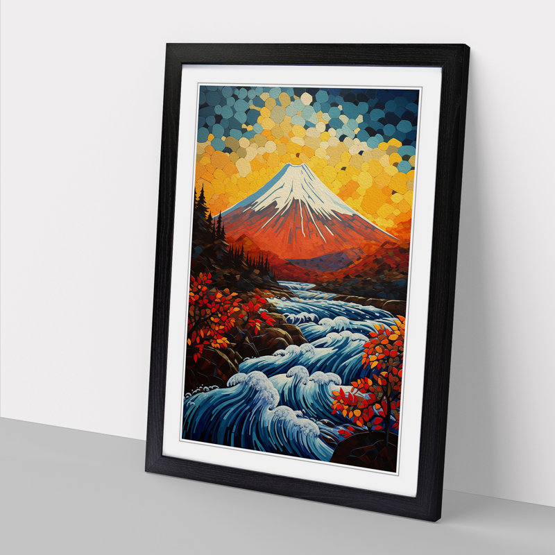 Mount Fuji Orphism - Single Picture Frame Print on Wood, Black Framed, 64cm H x 46cm W x 2cm D