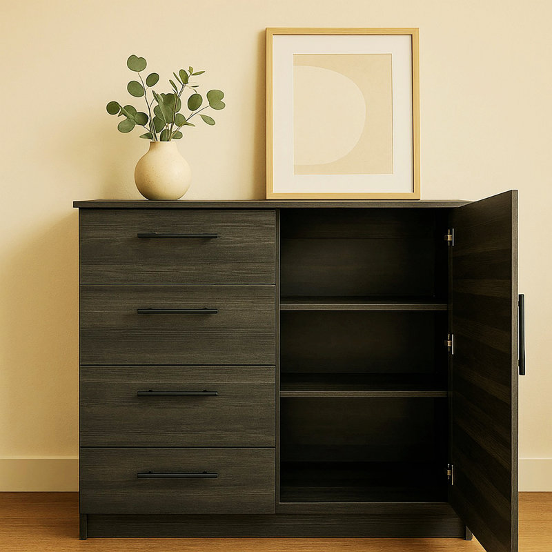 Commode verticale, commode en bois avec tiroir et porte pour chambre à coucher, Gris