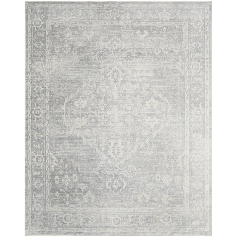 Bungalow Rose Harleigh Machine Washable Light Grey Vintage Indoor Rug, Rectangle 9' x 12'