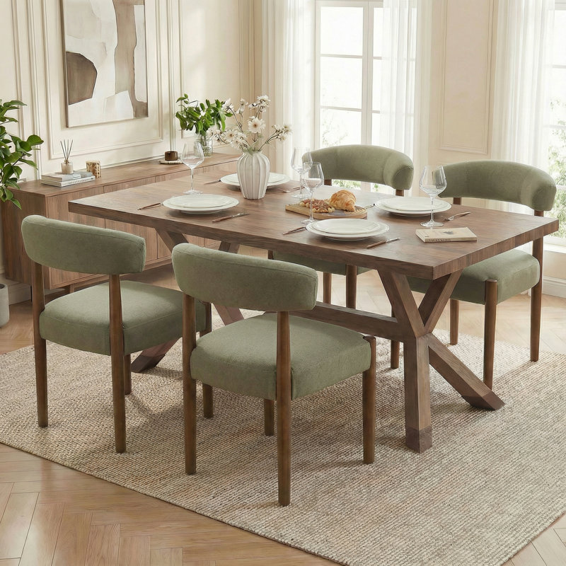 Upholstered Dining Chair Set of 4, Extra-Wide 20” Seat, Deep Cushioned Comfort, Plush Fabric, Solid Wood Legs, Green