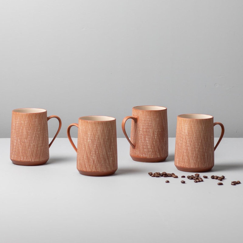 Ensemble de 4 tasses rouille hachurée