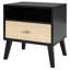 Cadre de lit noir en bois massif avec 2 tables de chevet et lampes utiles, mélange pour une chambre à coucher calme. Construction stable, tendance