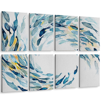 Watercolor Fish Acoustic Wall Panel Set (8 Pieces), 48" x 32" Coverage – Ocean Art Décor, Sound-Absorbing PET