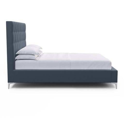 Bryant Upholstered Bed, Twin, Box Weave Linen Bluebell, Ebony