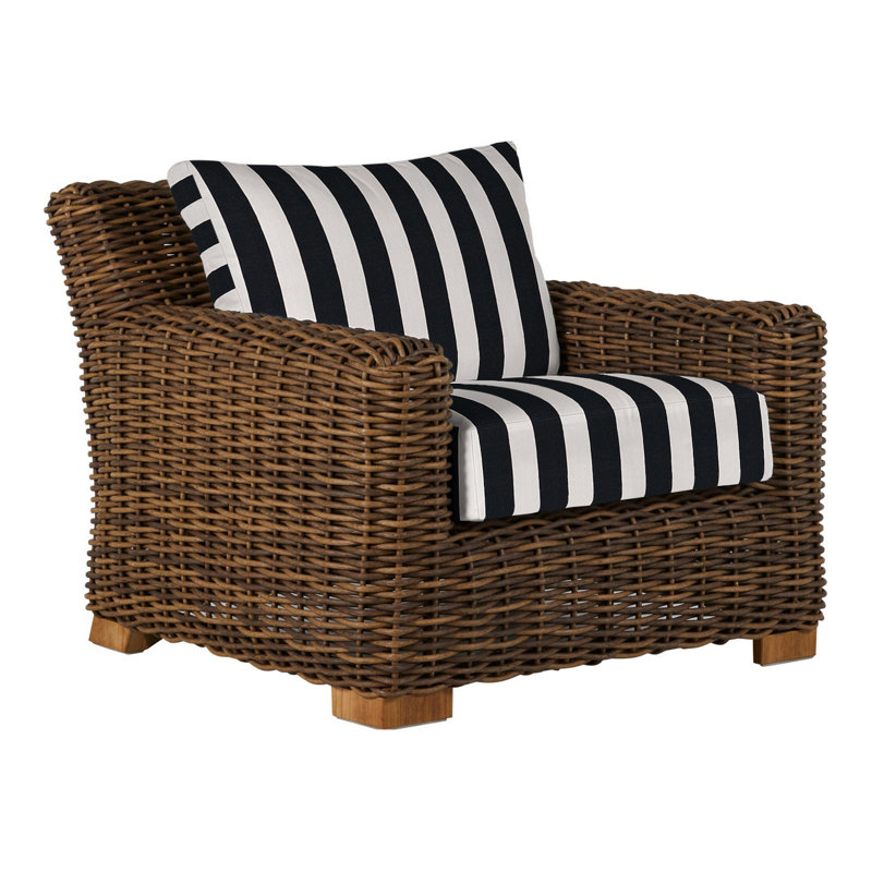 Montauk Patio Chair with Cushions, Cabana Stripe Midnight, Standard Plus, No Welt