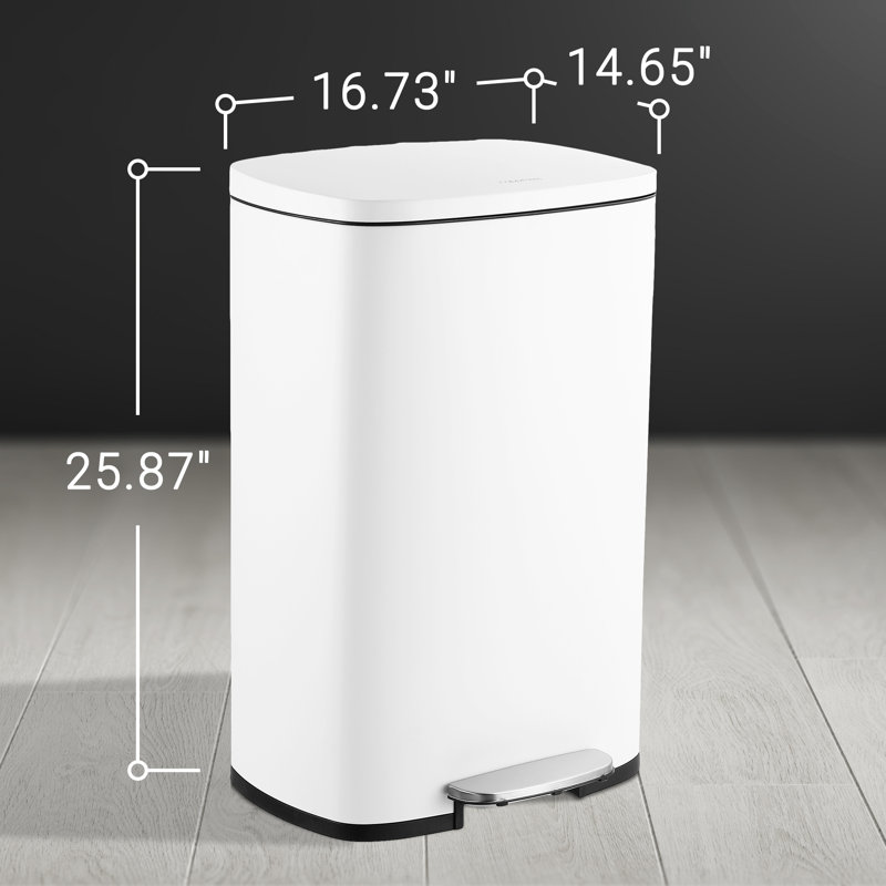 Connor Rectangular 13.2-Gallon Trash Can with Soft-Close Lid and FREE Mini Trash Can, White