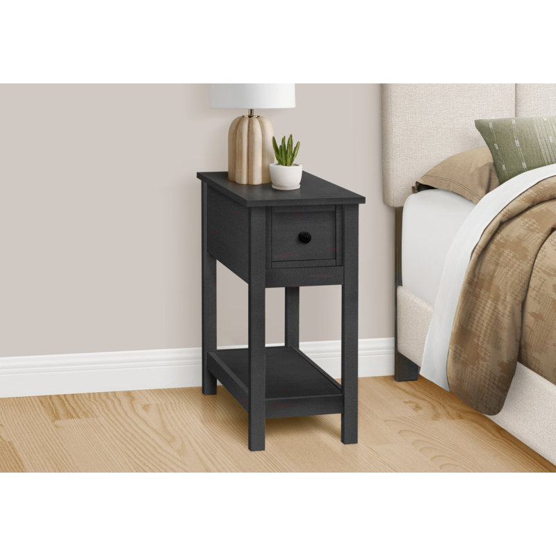 Bedroom Nightstand, Nightstand, Accent Table, Narrow Side Table With Storage Drawer, Black