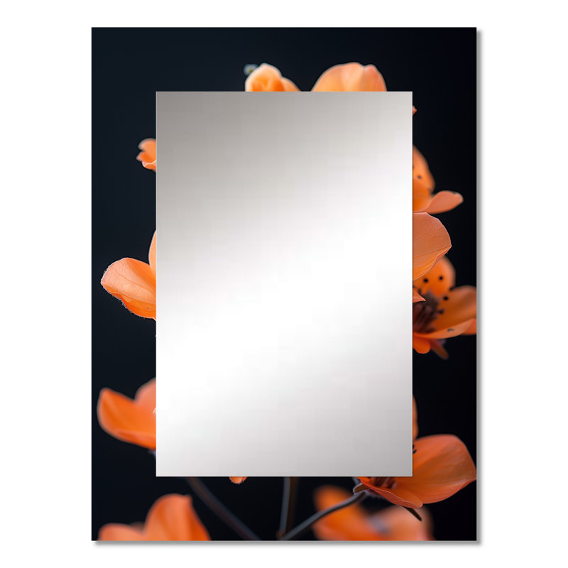 Orange black Fresh Cut Cherry Blossoms I - Cherry Blossom Unique Wall Mirror, Traditional Mirror, Printed Metal Art