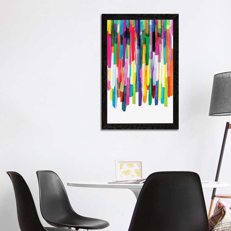 Colourful Stripes IV by Mareike Böhmer - Painting on Canvas, 152.5 cm H x 101.5 cm W, Black Floater Framed