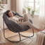  Chaise berçante d'extérieur Papasan avec coussin moelleux, chaise berçante en osier pour balcon / porche / jardin, structure en rotin renforcé toutes saisons, support de 330 lb-2111635322-2120283369