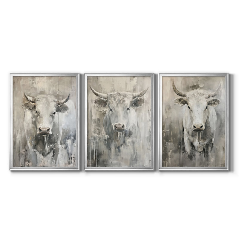 ANIMALS Series Cxxxiv - Toile tendue avec châssis sur mesure - 3 pièces, H 15 po x l 19 po, Argent argent