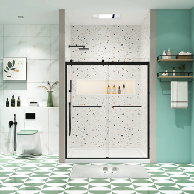 Bypass Shower Door, 5/16" Tempered Glass, Matted Black Finish, Explode Film, 36000 Times Test, Easy Install Glass Sliding Black, Nano Clean, Smooth System, Leakage,