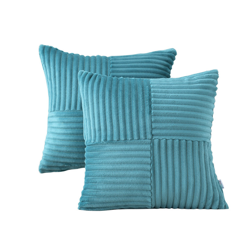Square Striped Corduroy Soft Flannel Patchwork Pillow Cover, 20" x 20", Teal