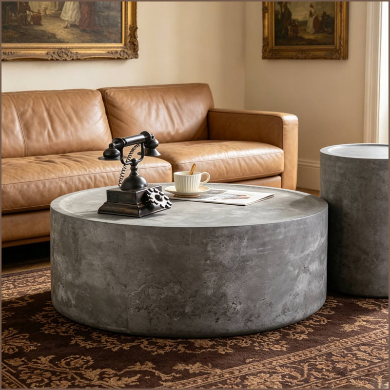 Table basse ronde en bois aggloméré pour le salon, 12" H x 39.37" W x 39.37" D, Stone, Gris
