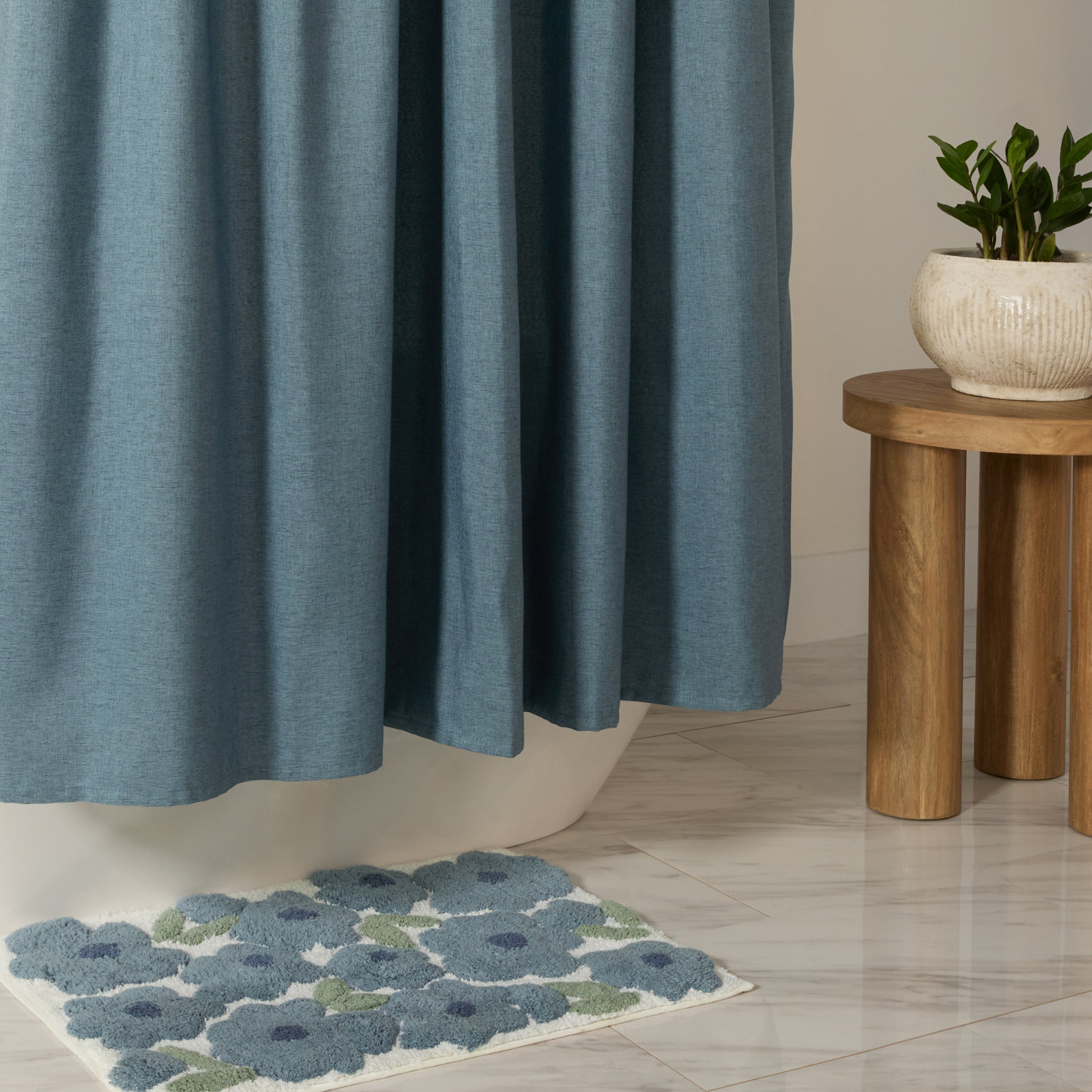 Linen-Look Textured Woven Shower Curtain, Navy