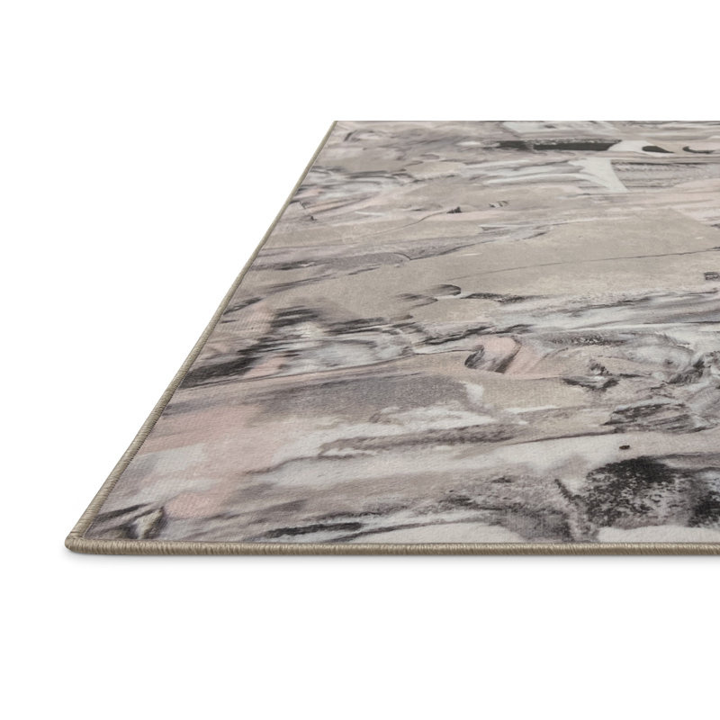 Tapis en polyester tissé à la machine en pivoine argentée, Rectangle 2 pi x 3 pi