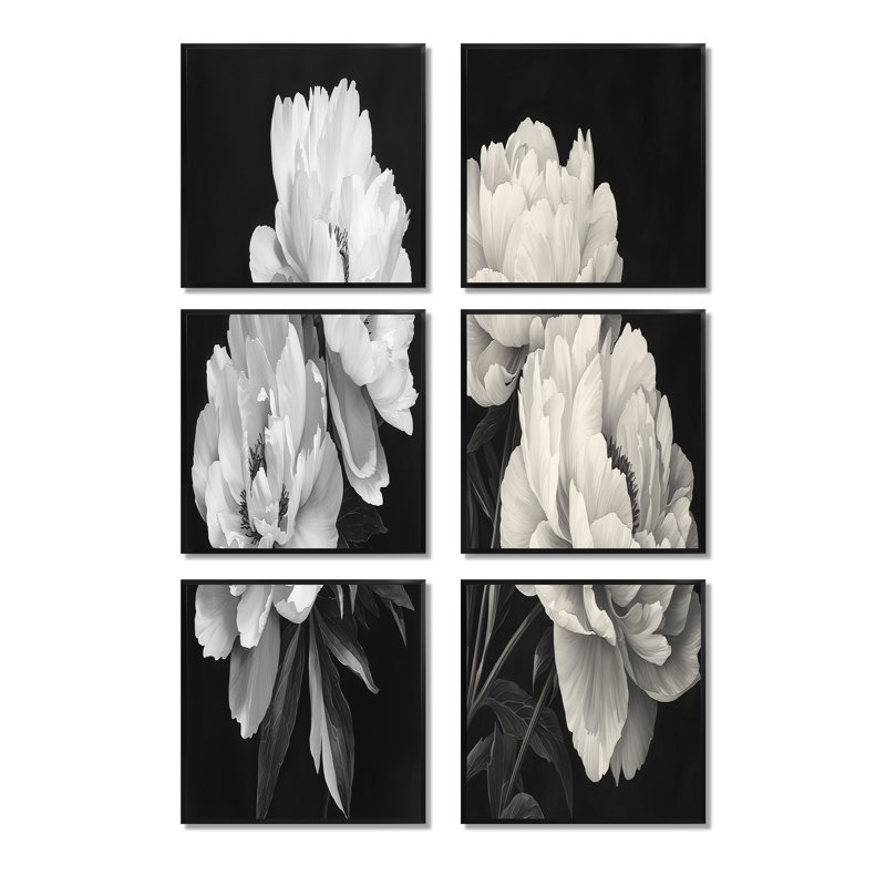 Kayannah - ensemble d'art mural floral de 6, Noir, Impression encadrée sans passe-partout