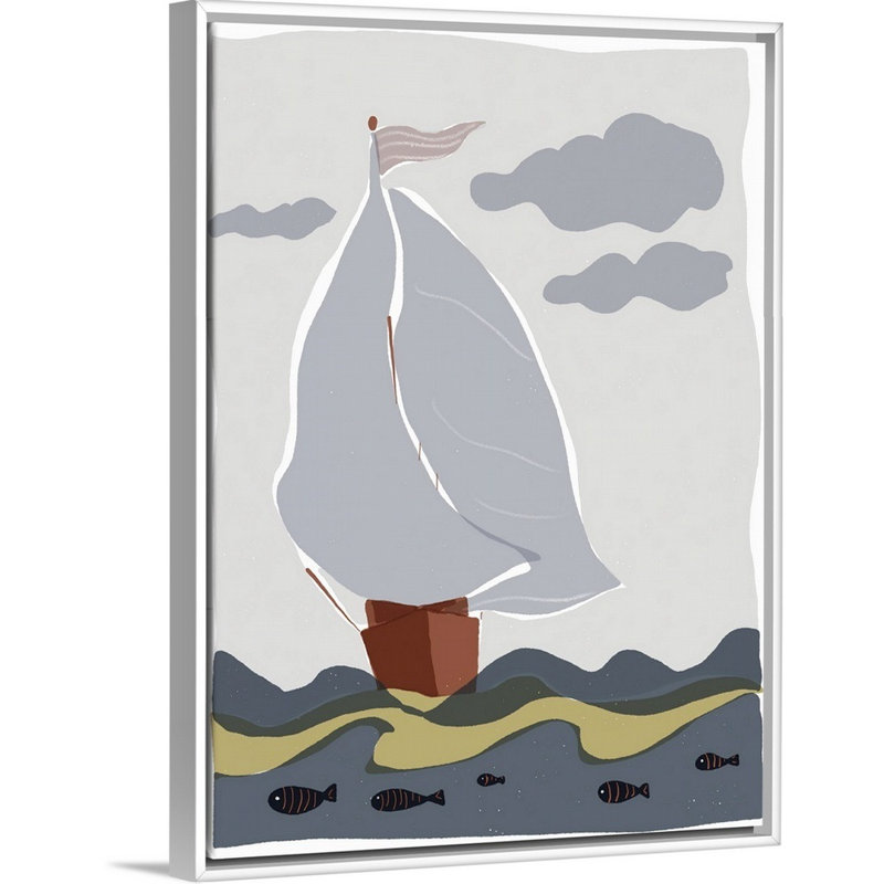 Art sur toiles de toile ahoy iii Sikora, H 16 po x l 12 po x P 1,75 po, Cadre flottant blanc