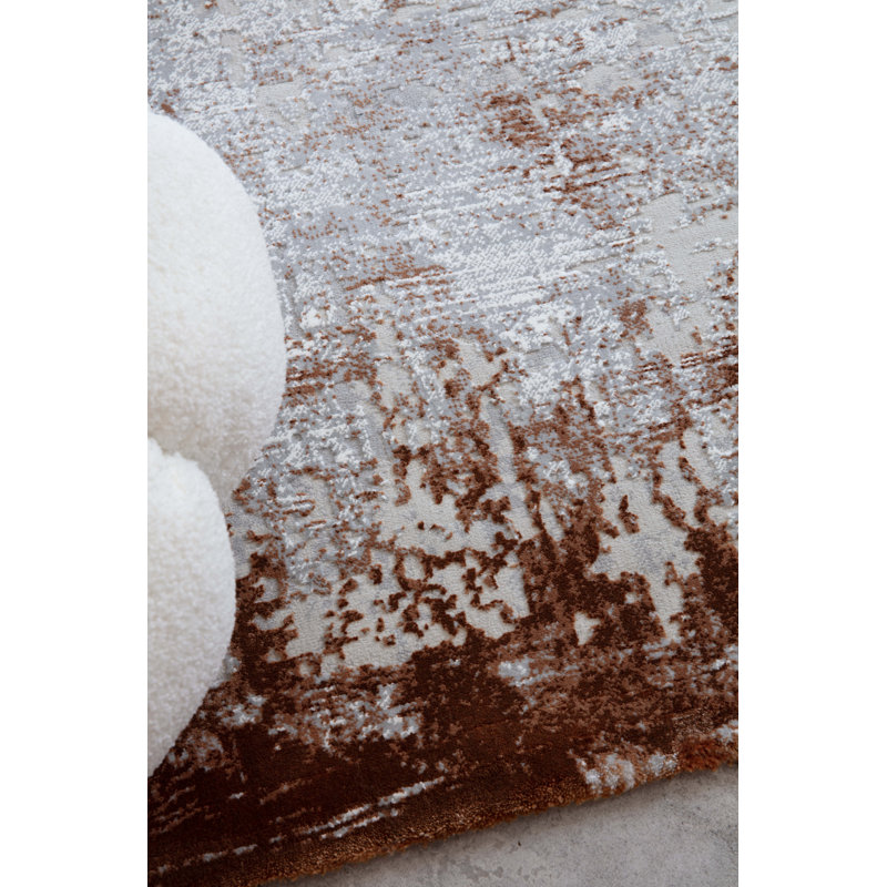 Abrienne Soft Shiny Border Orange/Grey Rug, Rectangle 200 x 290cm