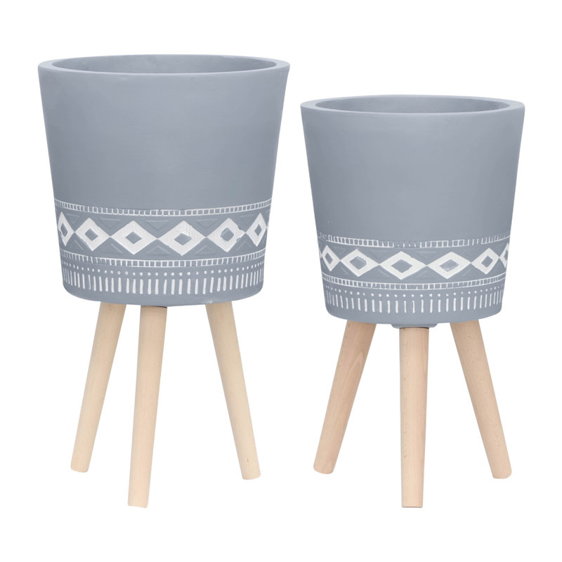 S/2 10/12" DIAMOND PLANTER W/ WOOD LEGS(KD)