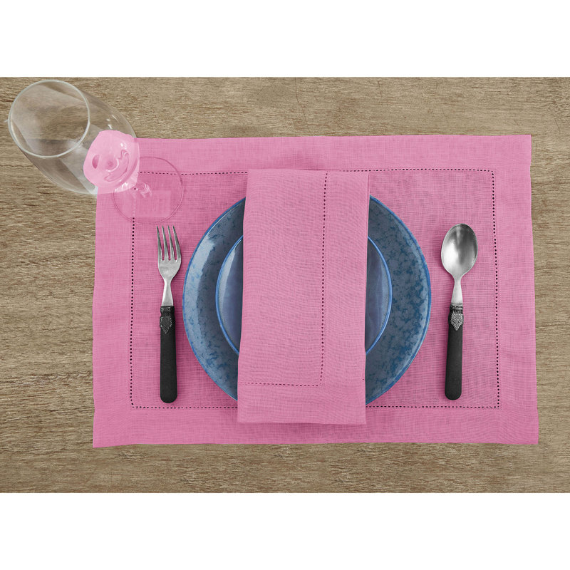 100% Pure Linen Hemstitch Dinner Napkins - Classic Hemstitch, Flamingo Pink