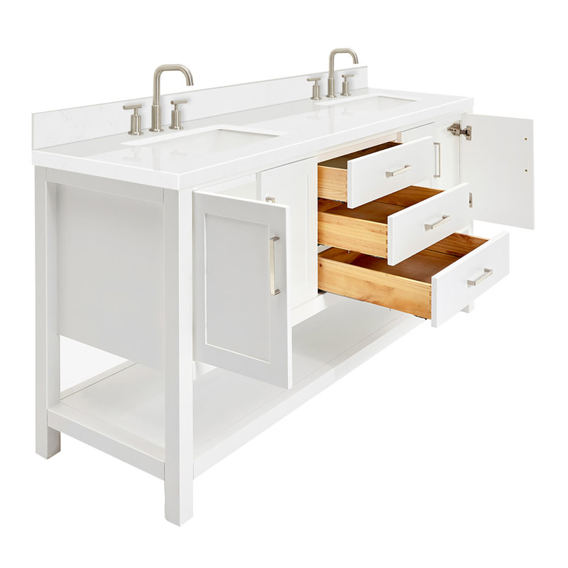 Meuble-lavabo double 72 po ARIEL Moille, Blanc, Forme rectangulaire