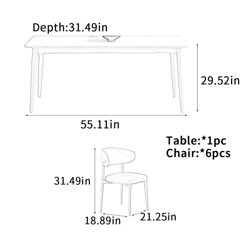 Table de salle à manger French, H 29,52 po x L 55,11 po x l 31,49 po
