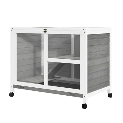 Grey Waterproof Rabbit Kennel With Elements - Compact, Wheels Cage Portable Compact