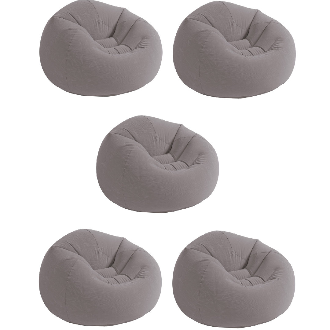 Intex Inflatable Contoured Beanless Bag Lounge Chair, Gray (Set of 5) Intex