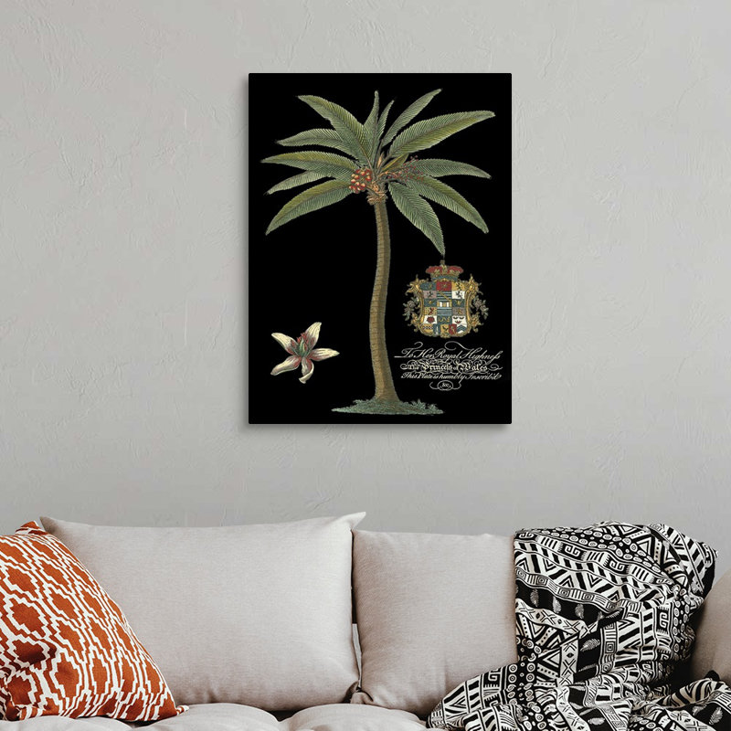 Palmier sur toile noire I, art mural, Toile tendue, H 32 po x l 24 po x P 1,25 po