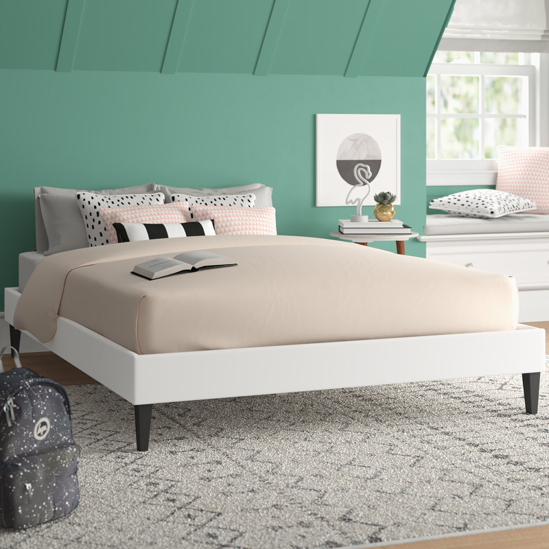 Tessie Bed Frame with Squared Tapered Legs, Queen, White