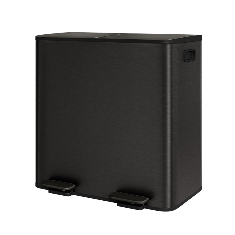 Double poubelle de cuisine, acier inoxydable avec deux seaux de 10,6 gallons, doublures intérieures en polypropylène, couvercle, noir, cuisine moderne