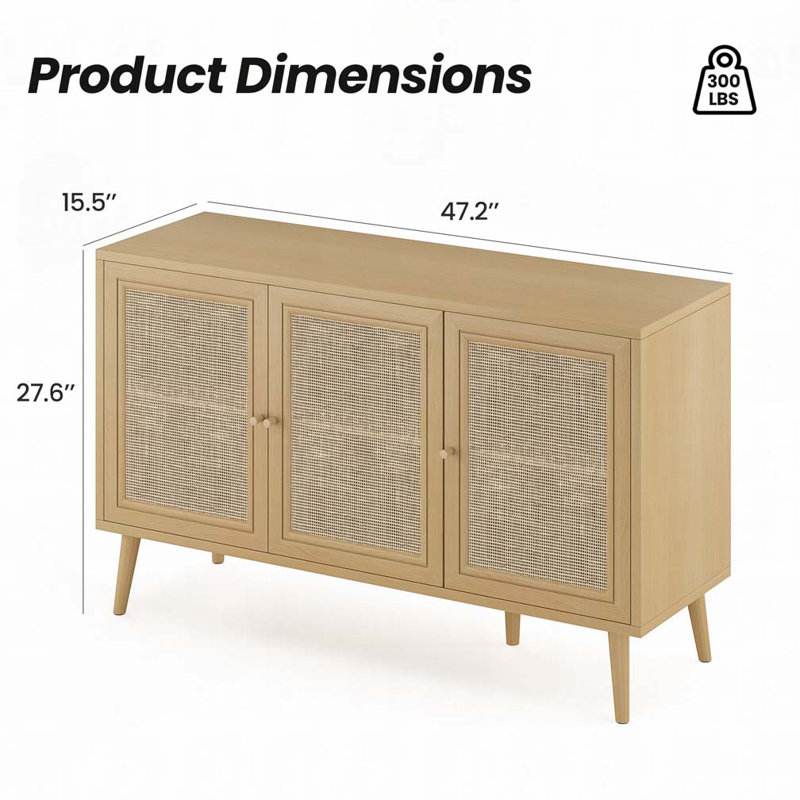 3 Rattan Doors Storage Accent Cabinet, Natural