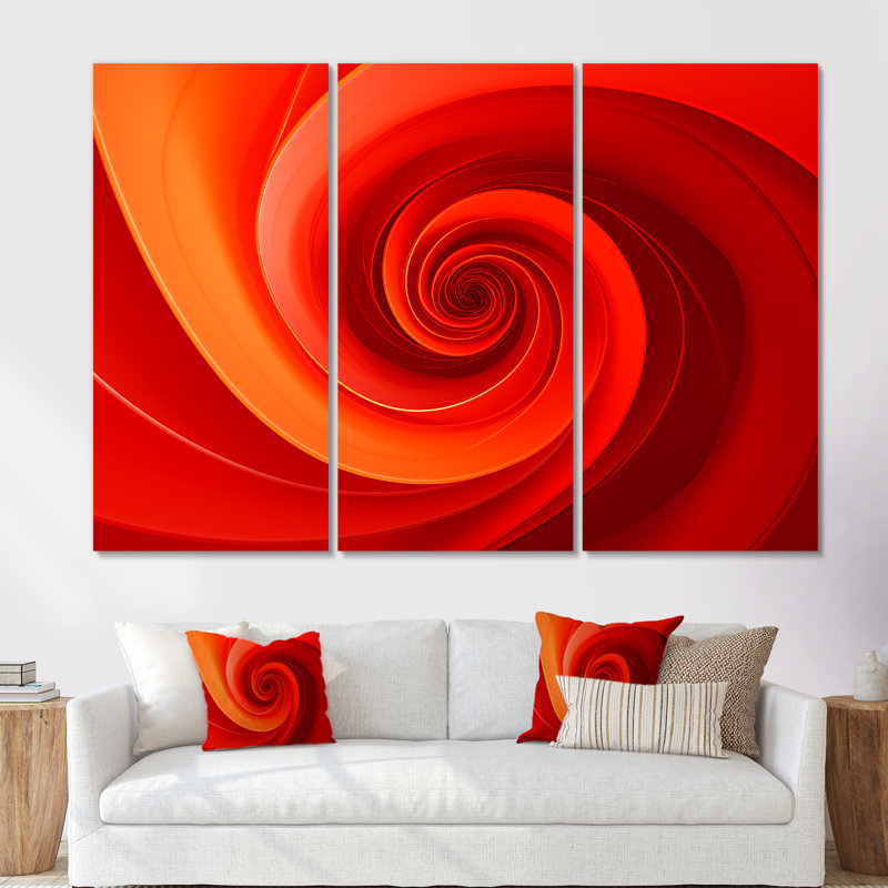 Ensemble de salon mural Red Perpetual Pulse Vortex III - Abstract Spirals, Toile tendue, H 40 po x l 60 po x P 1 po