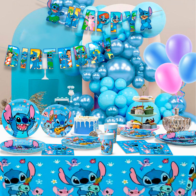 Ensemble de décorations de fête d'anniversaire pour enfants Stitch, 114 pièces