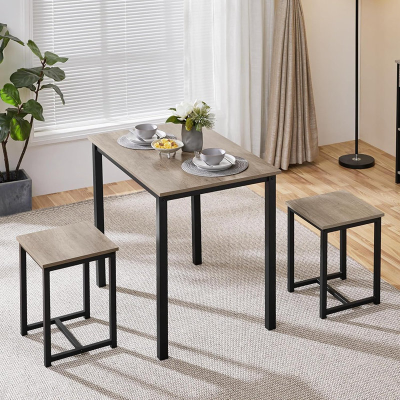 Ensemble de table de salle à manger 3 pièces - Gris - Table de cuisine compacte avec 2 tabourets, conception peu encombrante pour la salle à manger, le salon ou la cuisine