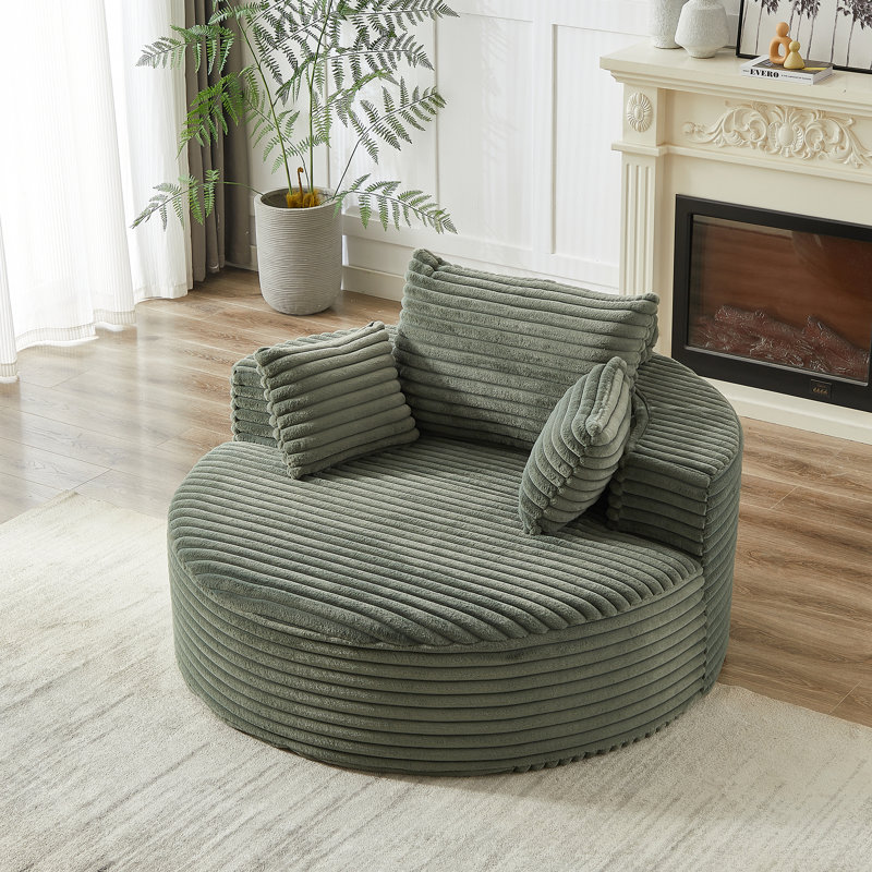 Boneless Sponge Single Sofa,fluffy Modern Sleeper Chair, Green Corduroy, 35" H x 55" W x 55" D