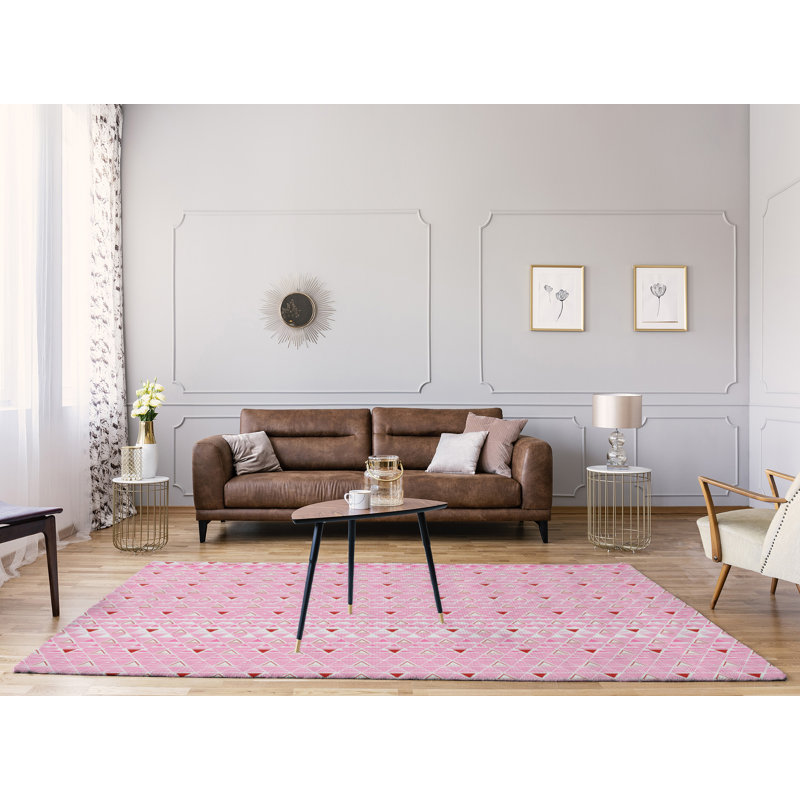 Tapis rose/rouge fait main géométrique, Rectangle 5 pi x 7 pi