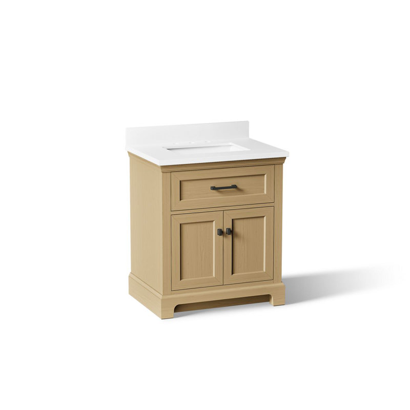 Charlemont Bathroom Vanity Cabinet With Sink And Quartz Top, Light Oak, Matte Black, 30"