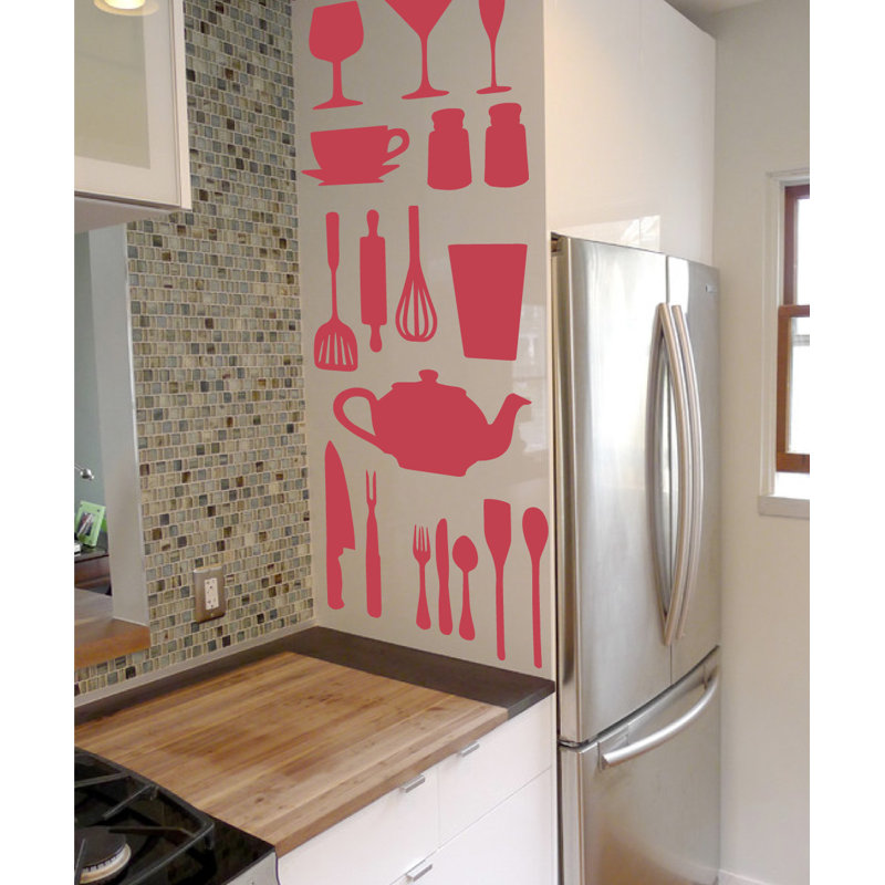 Décalcomanie murale de cuisine, H 37 po x l 29 po x P 0,01 po, Rouge Dahlia