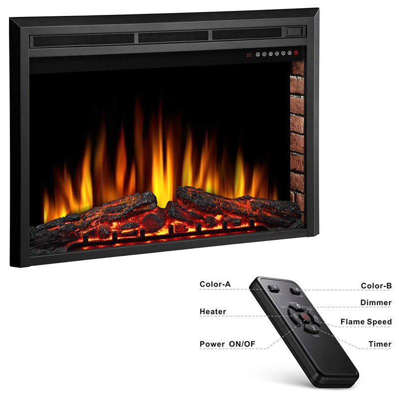 Black Electric Fireplace Insert, 27.01" H x 39" W x 8.98" D