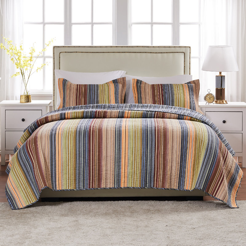 Katy Stripe Cotton Reversible Quilt Set, Twin/Twin XL Quilt + 1 Sham