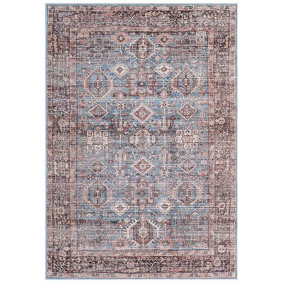 Southwestern Geometric Machine Washable Area Rug Blue/Ivory/Red