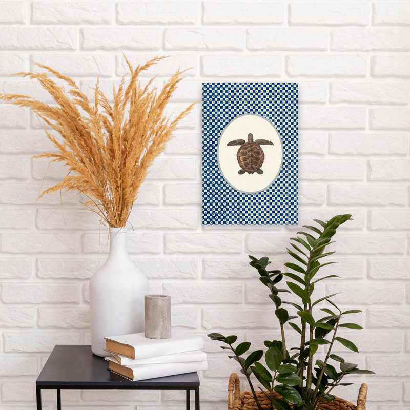 Shibori Sea Turtle Peaceful Serene Traditional Turtle Coastal Nature Wall Art Print 1 Piece Wrapped Canvas Wall Art