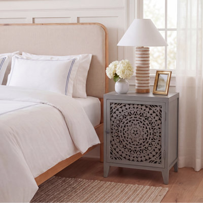 Elegant Etherson 20'' W Nightstand – Carved Whitewash Wood Door, Luxury Contemporary Bedroom Accent